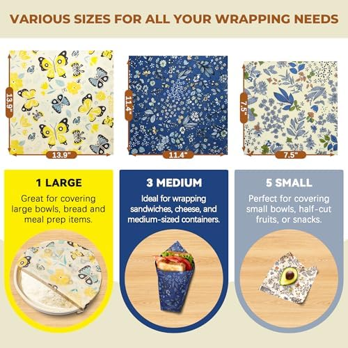 OHIYO Reusable Beeswax Food Wrap, 9 Pack