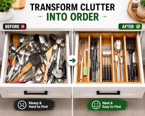 Bamboo Drawer Dividers 4 Pack, Adjustable Spring Loaded Drawer
