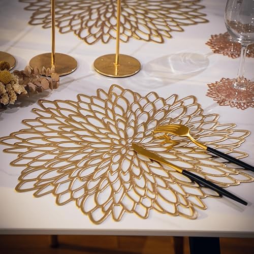 Snowkingdom Pack of 18 Gold Placemats Metallic Round Leaf Bulk Pressed