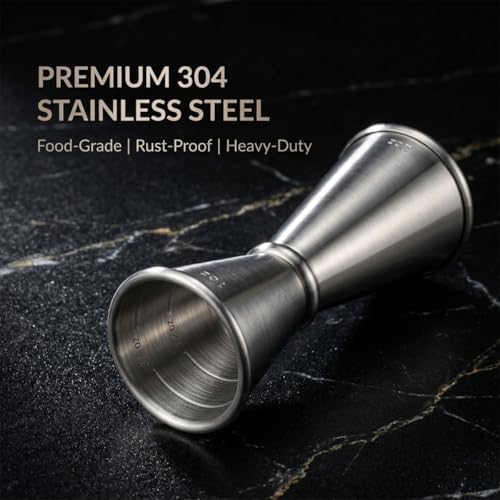 Cocktail Jigger & Strainer for Bartending, Food-Grade 304 Stainless