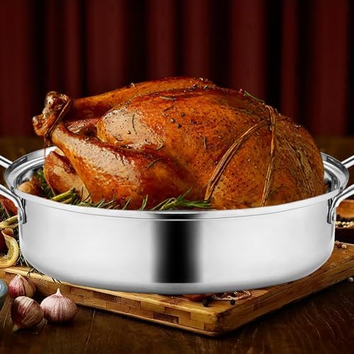 22” Large Roasting Pan with Rack and Lid,Oval Roaster Pan