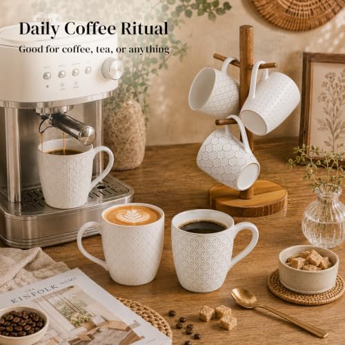 DOWAN Coffee Mugs Set of 6, 19 oz Large Mug, Ceramic Embossment