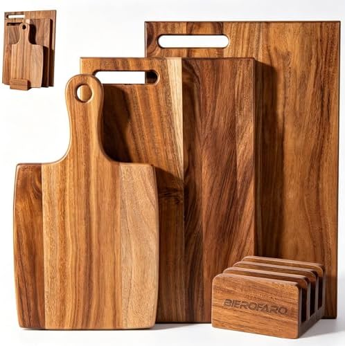 Acacia Wood Cutting Board Set of 3 with Stand, Multi-Size Wooden