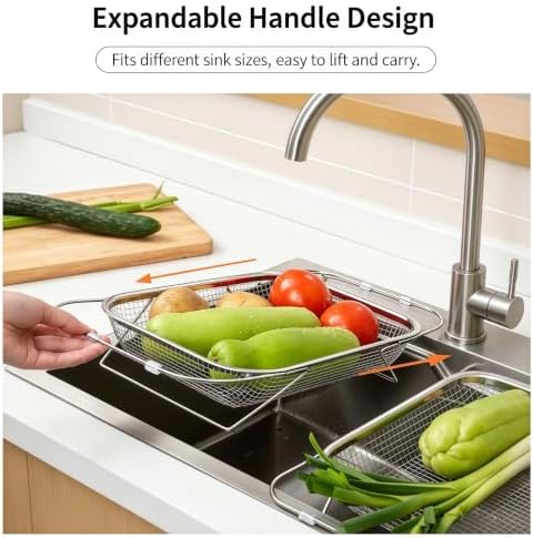 Stainless Steel Expandable Colander Over The Sink, Rack-Hangable
