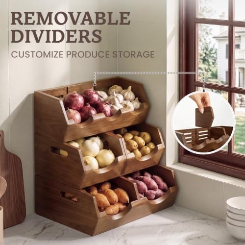 HOMESTEAD 3-Tier Stackable Wood Storage Bin, Ventilated Potato and