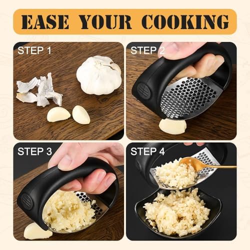 Stainless Steel Garlic Crusher, Black, 1pc