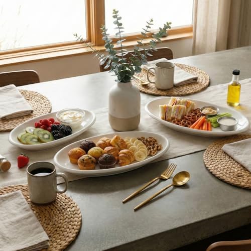 Porcelain Serving Platters Set of 3, 16/14/12 Inch Oval Plates