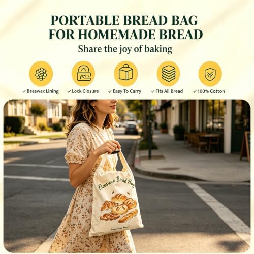 XL Beeswax Bread Bag Set, 17x13 Inch, 4-Piece