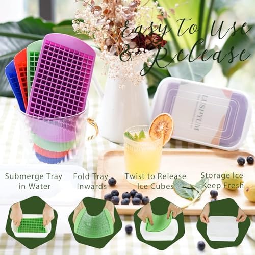 Mini Ice Cube Trays for Freezer with Bin and Scoop, 4 Pack 640 Small