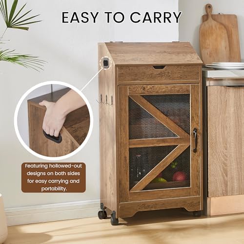 Potato Storage Bin with Wheels, Wood Potato and Onion Storage Cabinet
