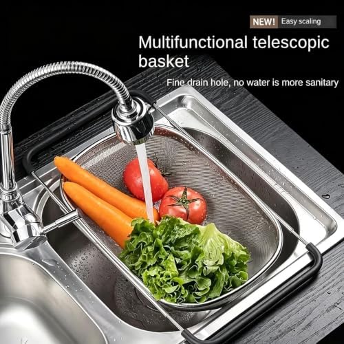 Large Stainless Steel Over Sink Drain Basket Expandable Colander