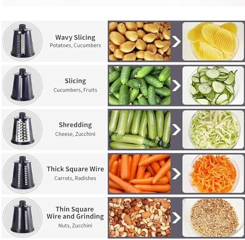 Rotary Cheese Grater with Handle, Vegetable Chopper Quick Chop Blades