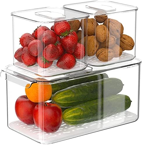 Slideep Produce Saver Containers with Lids, 3 Pack