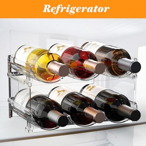 Plastic Stackable Wine Rack for Refrigerator, 2 Tier Large Capacity