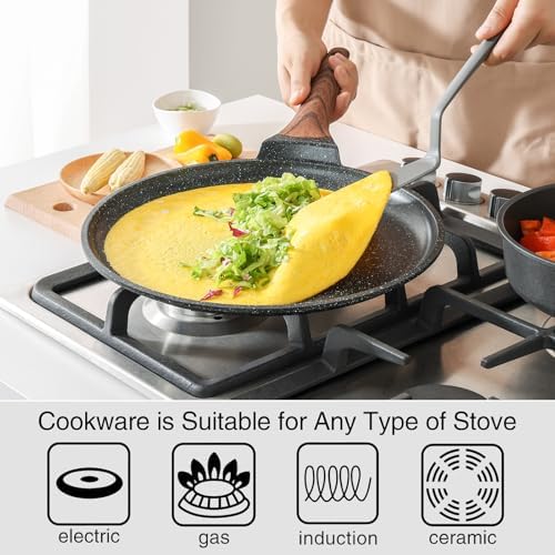 Kordisen Crepe Pan Nonstick, 10 Inch Dosa Pan with Spreader, Granite