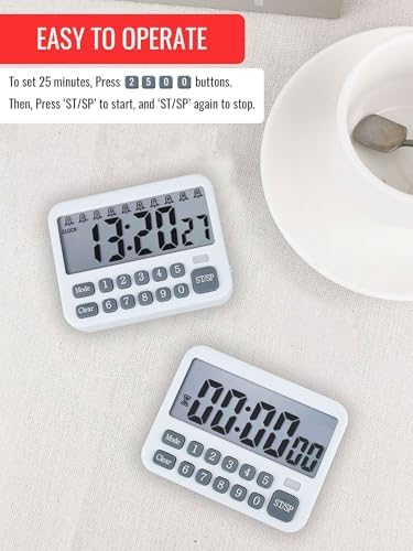 Digital Multifunction Timer with Clock, 10 Preset Alarms, White