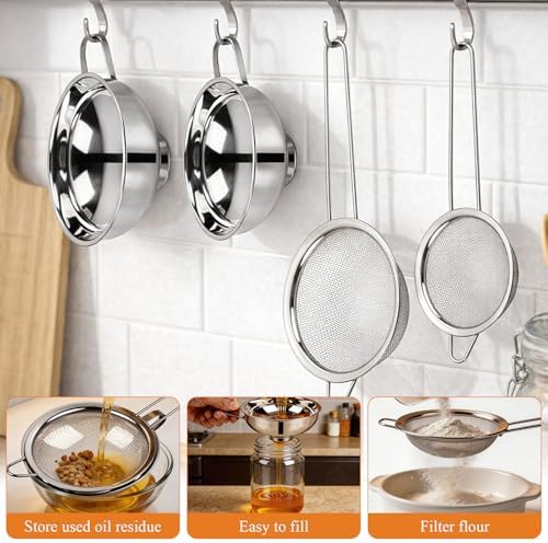 Supkiir 4 Pcs Stainless Steel Funnels with Fine Mesh Strainer, 1.4