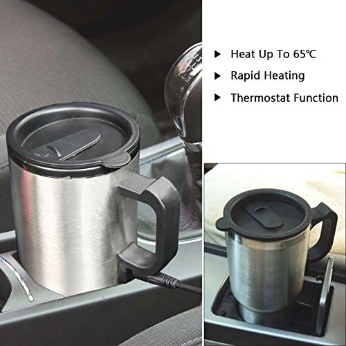 12V Car Heating Cup Car Heated Mug, 450ml Stainless Steel Travel