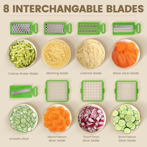 16-in-1 Vegetable Chopper with 8 Stainless Steel Blades