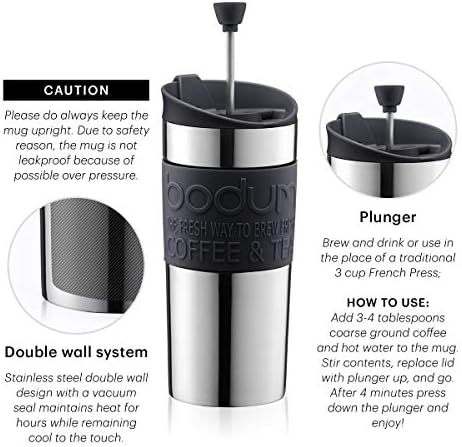 BODUM Travel French Press, 0.35 L, Off-White