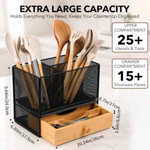 Kitchen Utensil Holder Countertop,Extra Large Utensil Organizer with Drawer