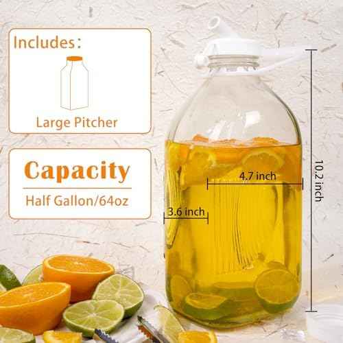 64 oz Glass Milk Bottle Heavy Duty Water Jug Refrigerator Container
