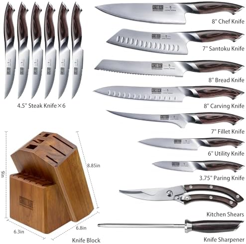 HOSHANHO 16PCS Japanese Kitchen Knife Set with Block
