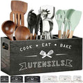Large Black Utensil Organizer with Removable Dividers - Ideal Wooden