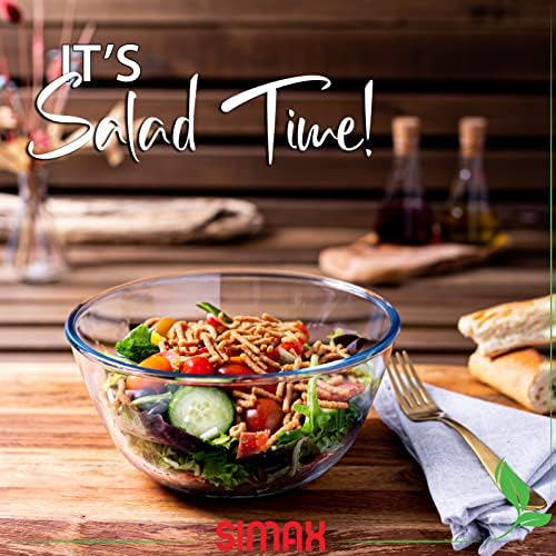 SIMAX Glass Mixing Bowl, 1.8 Quart Clear Glass, Modern, Contemporary