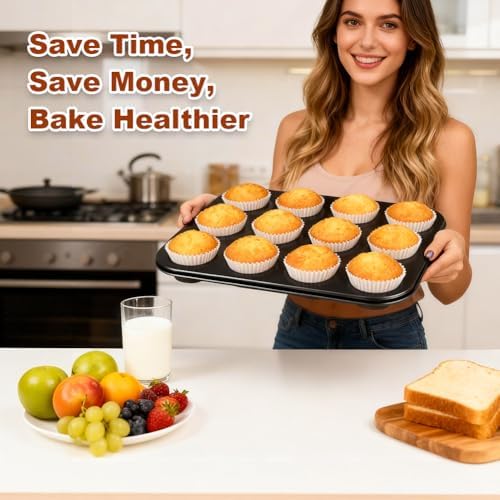 Muffin Pan & Cupcake Pan, 2 Pack 12-Cup Muffin Tin for Baking with 120