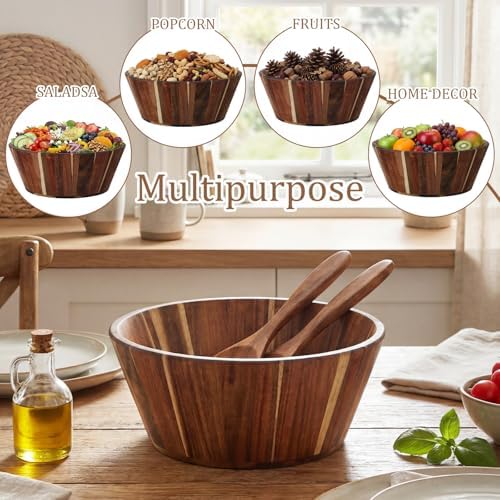Hushee 4 pcs Gaint 12Inch Wooden Salad Bowl Set Large Round Wood Bowls