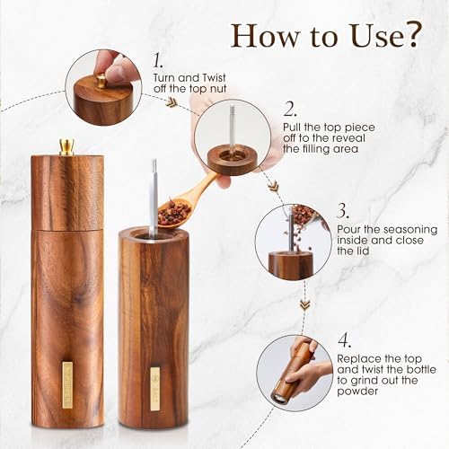 Acacia Wood Salt and Pepper Grinder Set, 2 Pack