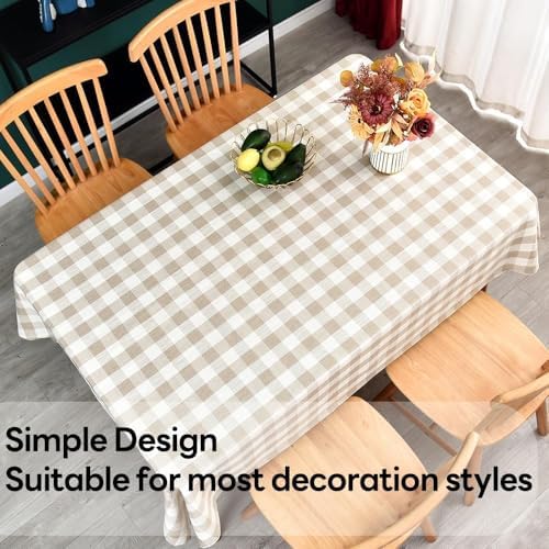 Gingham Table Cloth for Rectangle Tables Beige Checkered Plaid