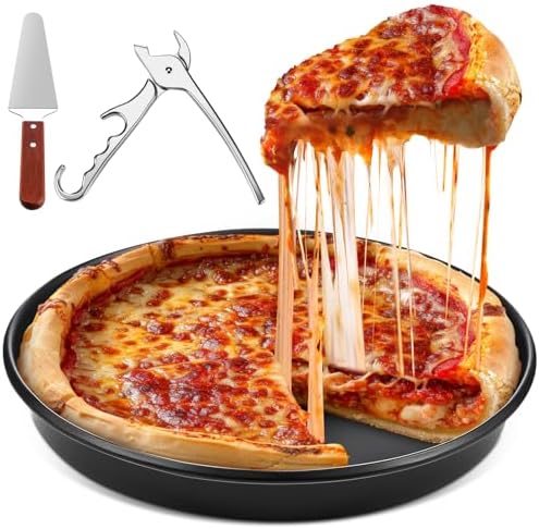 Reallnaive 3 Pcs Pizza Pan Set 12 Inch Deep with Spatula and Gripper