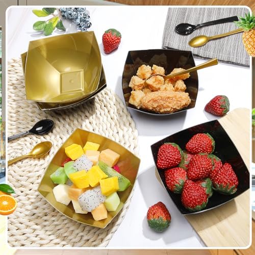 Tanlade 100 Pcs 8oz Square Plastic Serving Bowls with Spoons, 50 Set