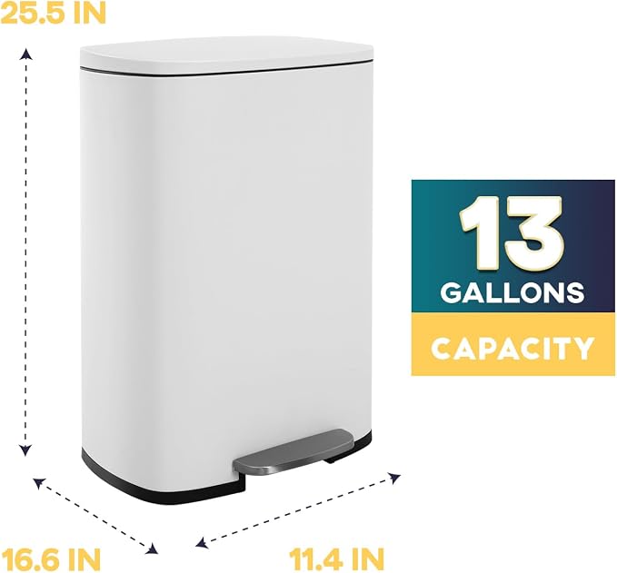 FDW | 13 Gallon Trash Can with Lid | White | Fingerprint-Proof | Made of - Image 7
