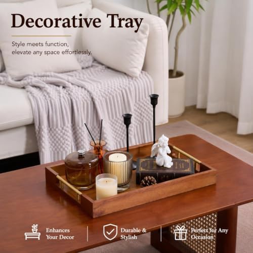 Acacia Wood Serving Tray with Gold Handles – Coffee Table & Ottoman