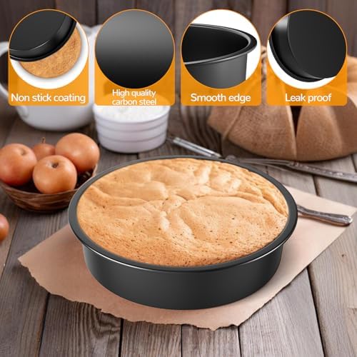 9 Inch Round Cake Pan Set of 3, Nonstick Baking Pans with 100PCS