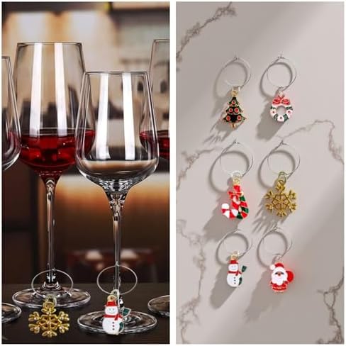 Christmas Wine Stoppers With Wine Charms Set of 8, Gold Wine Bottle