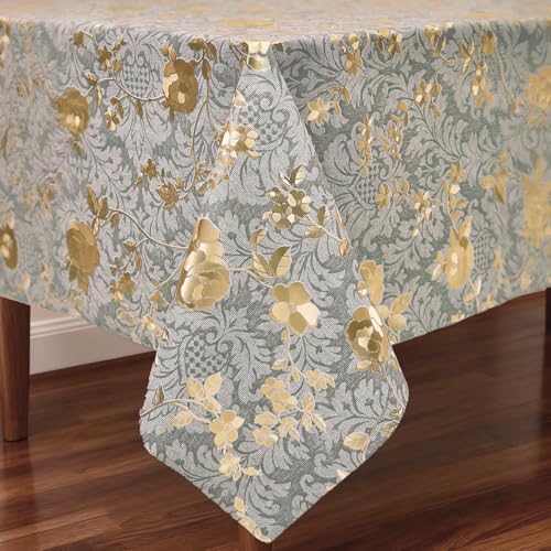 Rectangle PVC Table Cloth Elegant Gold Vine Flower Waterproof