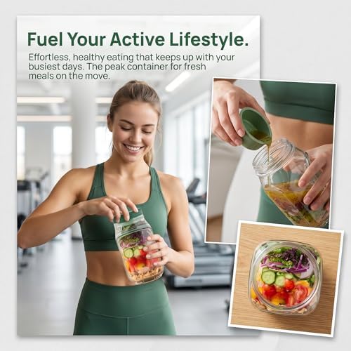 2026 New Salad Jar with Side Opening Leakproof Mason Jar Salad