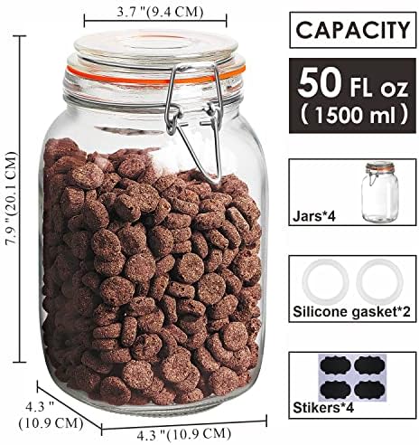 Qianfenie 50 oz Glass Jars with Airtight Lids, Wide Mouth Mason Jars