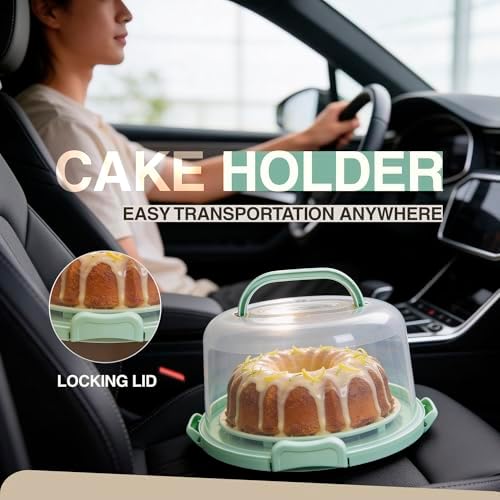 10in Buntz Cake Pan Non Stick & 12in Cake Carrier w/Lid-Handle,Mint
