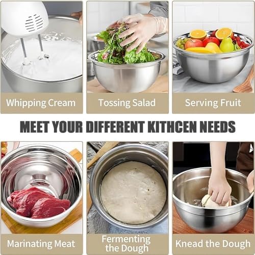 Khaki Stainless Steel Mixing Bowls with Lids Set, 6pcs
