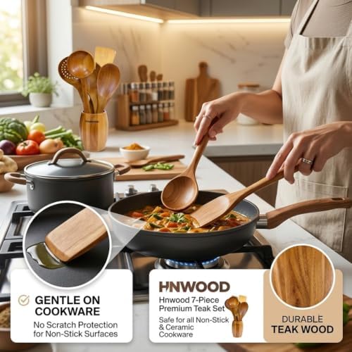 7-Piece Teak Wood Cooking Utensil Set with Holder