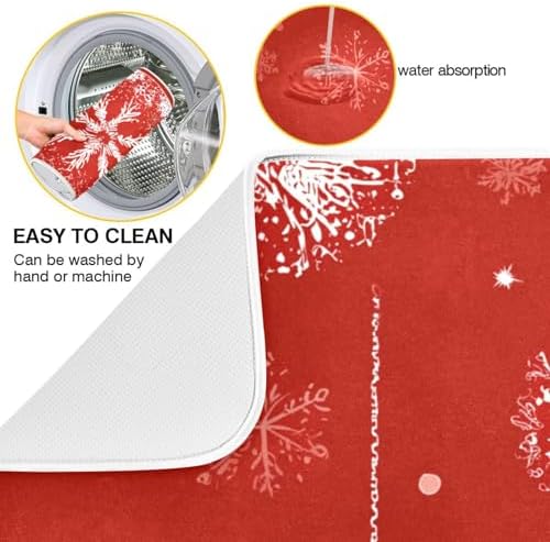 OTVEE Snowflakes and Baubles Dish Drying Mat for Kitchen Counter