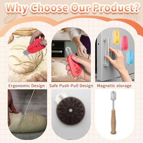 3-Pack Bread Lame, Extractable & Magnetic Sourdough Scoring Tool
