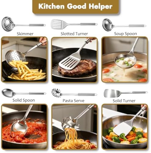 Stainless Steel Kitchen Utensils Set, 6 PCS Metal Cooking Utensils