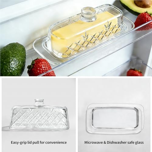 Clear Glass Butter Dish with Lid, Covered Crystal Butter Stick Holder