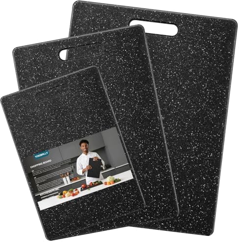 Cutting Board for Kitchen Set of 3 Portable Plastic Non-slip Cutting Boards Mats BPA-Free Reversible Chopping Board for Meat,Vegetables, and Fruits Dishwasher Safe,Easy Grip Handle,Multi Sizes (Black)